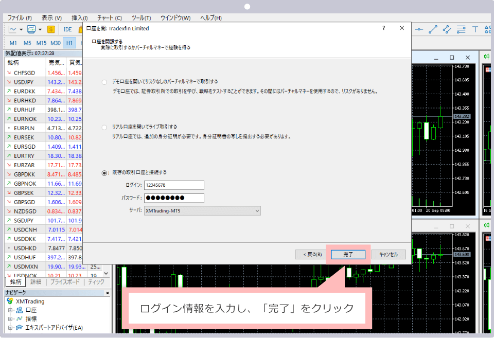 ログイン情報入力（Windows版MT5）